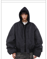 アメリカンレトロフェイク ツーピース ルーズショートフード付きコート