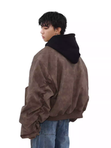 アメリカンレトロフェイク ツーピース ルーズショートフード付きコート