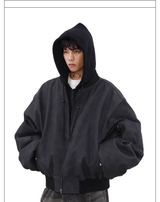 アメリカンレトロフェイク ツーピース ルーズショートフード付きコート