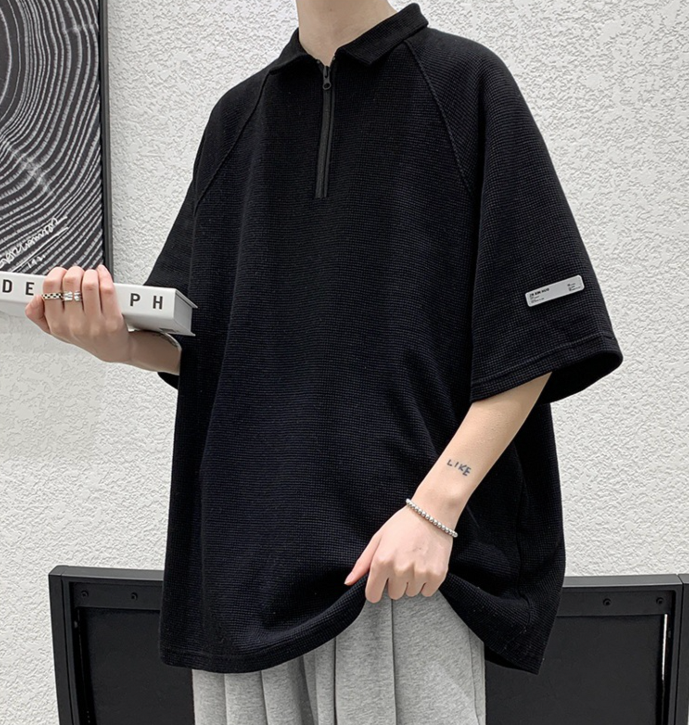 オーバーサイズハーフジップポロシャツ – nuit